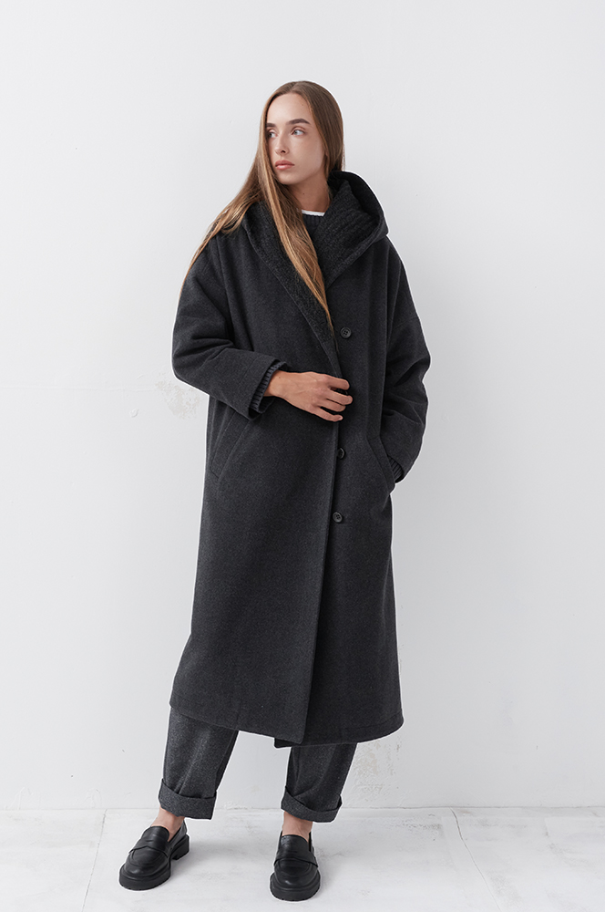 Пальто графіт з каптуром (ПТ 11/1)